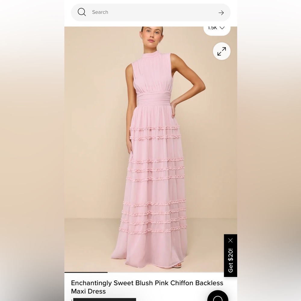 Blush Pink Chiffon Backless Maxi Dress